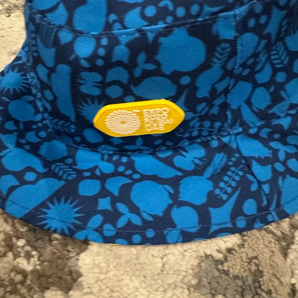 Universal yellow and Blue  Patterned Kids Bucket Hat
